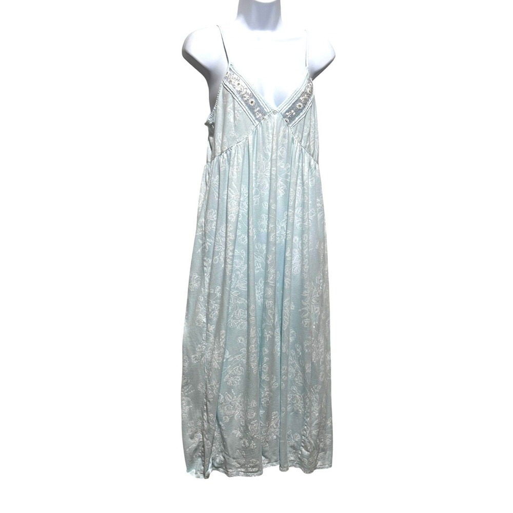 Eileen West Cottage Prairie Nightgown M Blue Floral Embroidered Trim Dainty